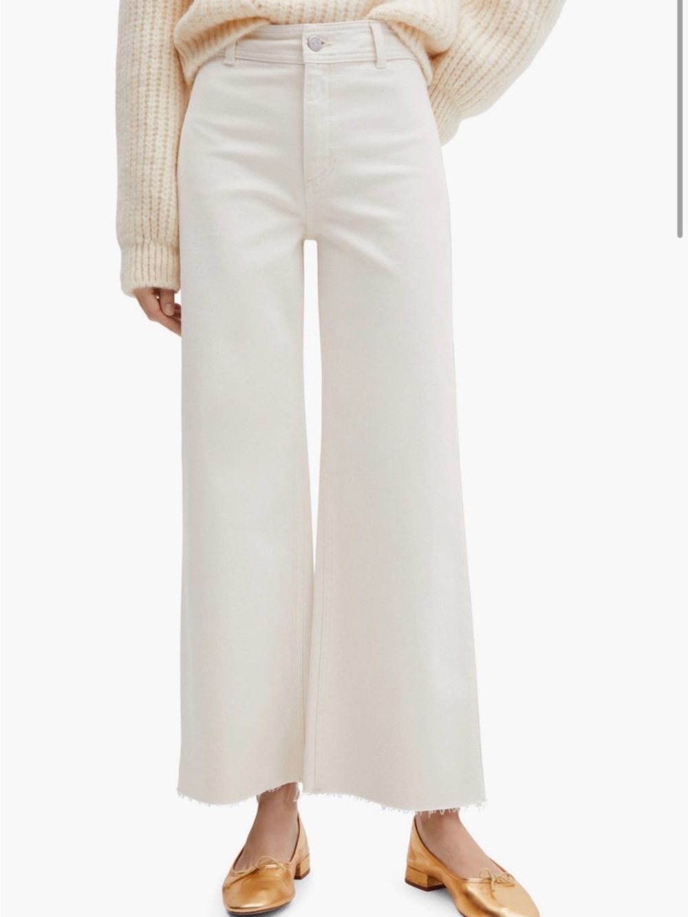 Mango Wide-Leg High-Rise Jeans in Cream